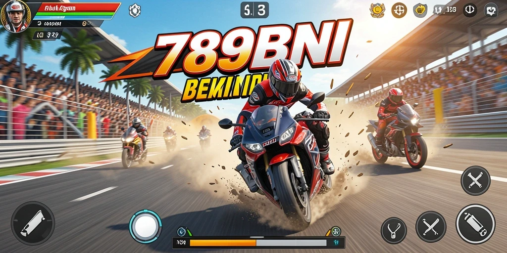 Screenshot gameplay balapan motor yang mendebarkan di 789BNI.