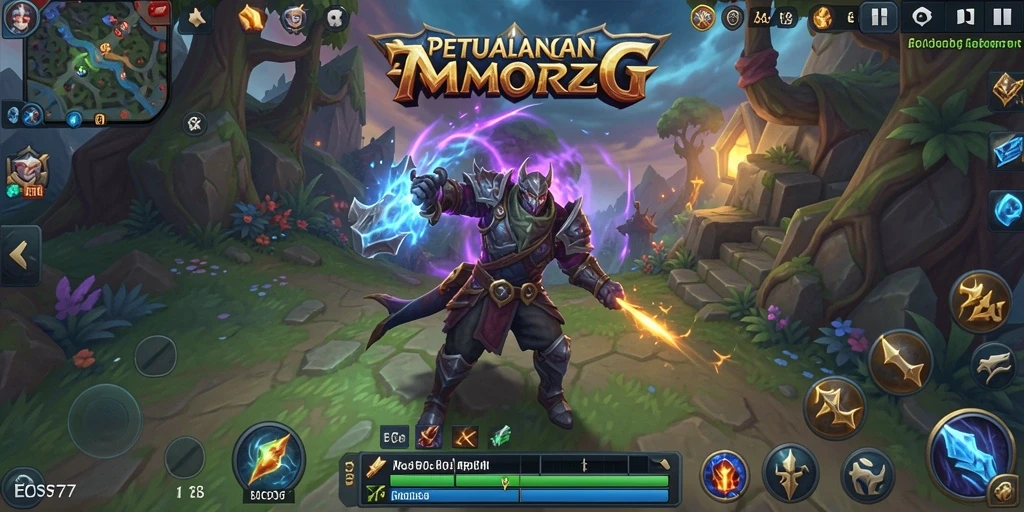 Screenshot gameplay EOS77 menampilkan aksi epik dalam dunia MMORPG.