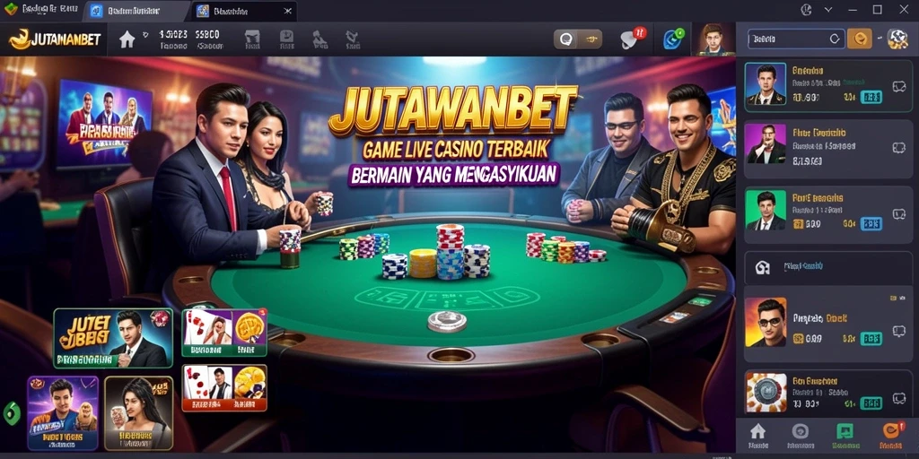 Screenshot gameplay Live Casino di JUTAWANBET yang menampilkan dealer dan meja permainan.