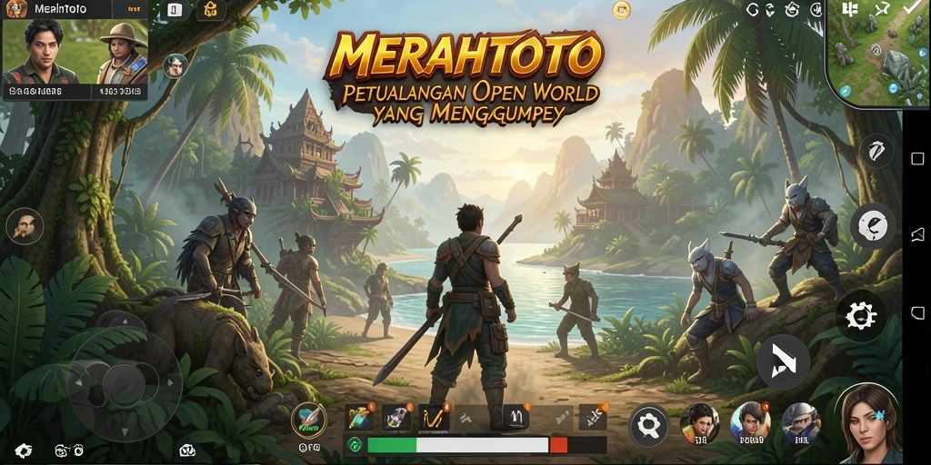 Screenshot gameplay MERAHTOTO yang menampilkan petualangan di dunia terbuka.