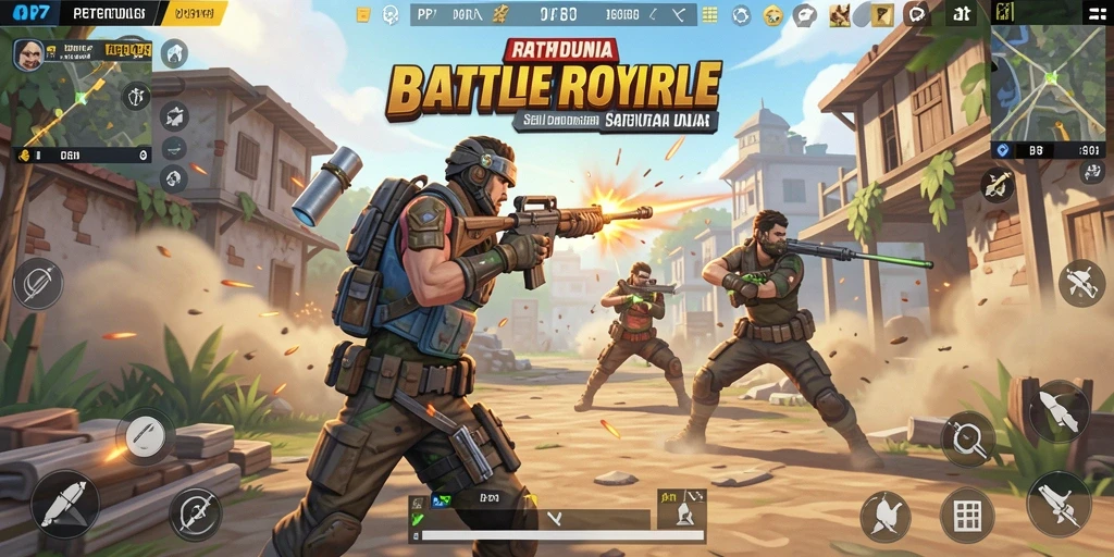 Gameplay PP7 yang seru dengan aksi Battle Royale mendebarkan.