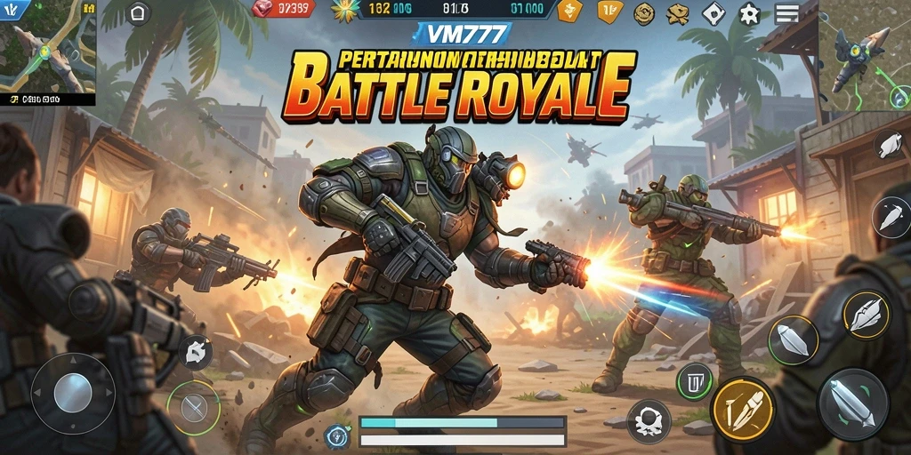 Tampilan gameplay VM777 dengan aksi Battle Royale yang seru.