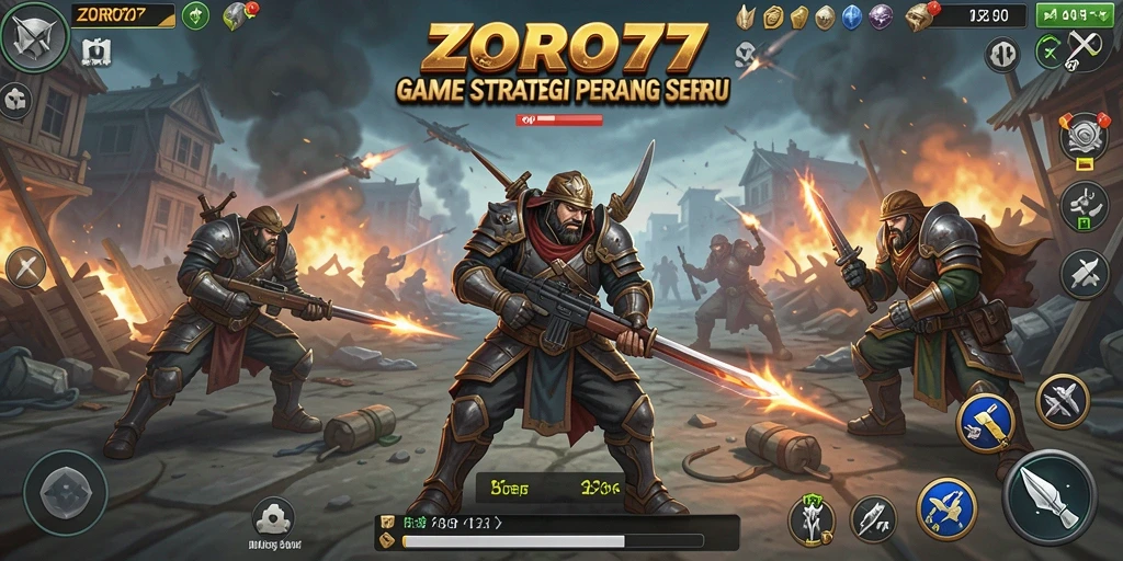 Tampilan gameplay ZORO77 menunjukkan pertempuran intens dan strategi mendalam.